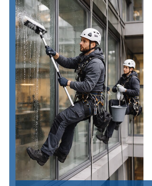 Профессиональная мойка витражей промышленными альпинистами в Ступине