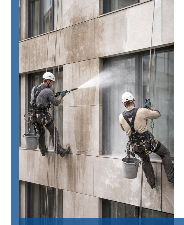 Послестроительная мойка фасада промышленным альпинизмом в Ступине