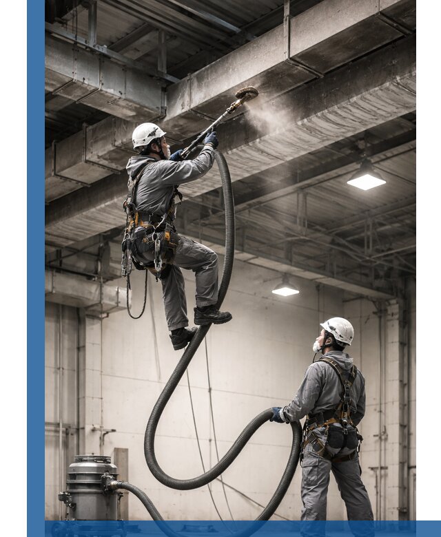 Обеспыливание потолочных конструкций в Ступине промышленным альпинизмом