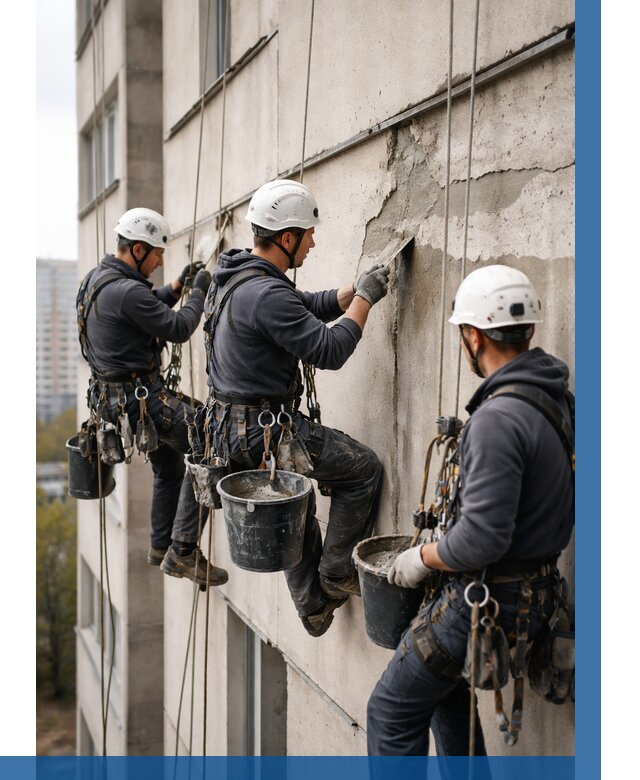 Ремонт бетонных элементов фасада в Ступине от 2599 р. | ВЫСОТНИК-Стп