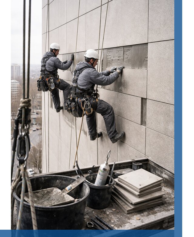 Ремонт фасада из керамогранита в Ступине от 2599 р. | ВЫСОТНИК-Стп