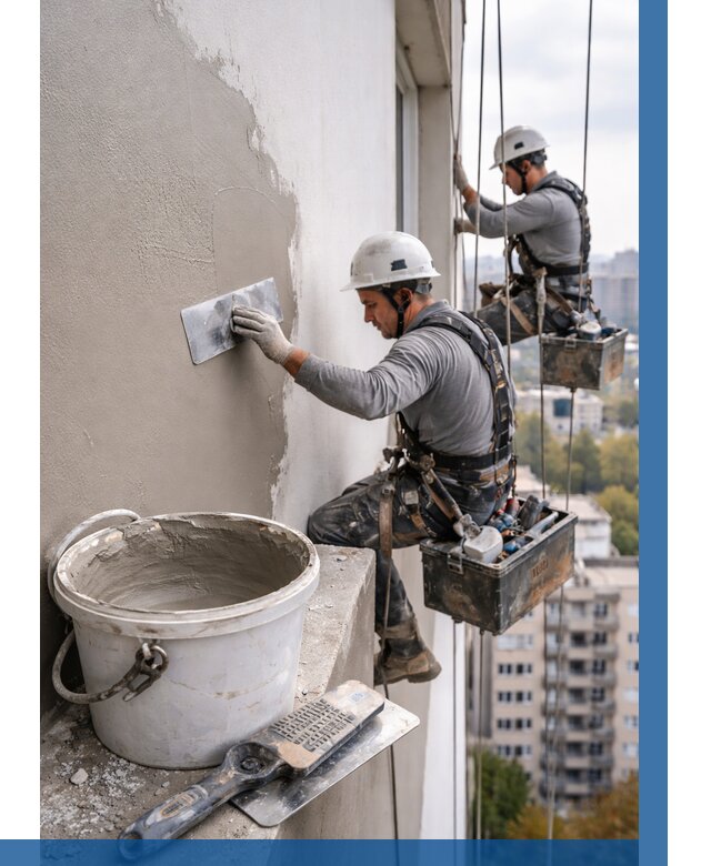 Шпаклевка фасада на высоте в Ступине от 728 р. | ВЫСОТНИК-Стп