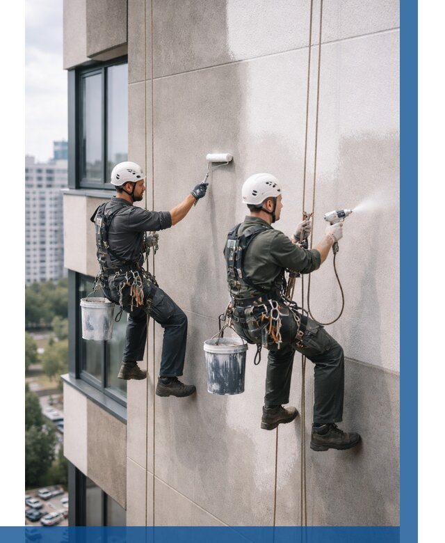 Покраска фасада альпинистами в Ступине от 312 р. | ВЫСОТНИК-Стп