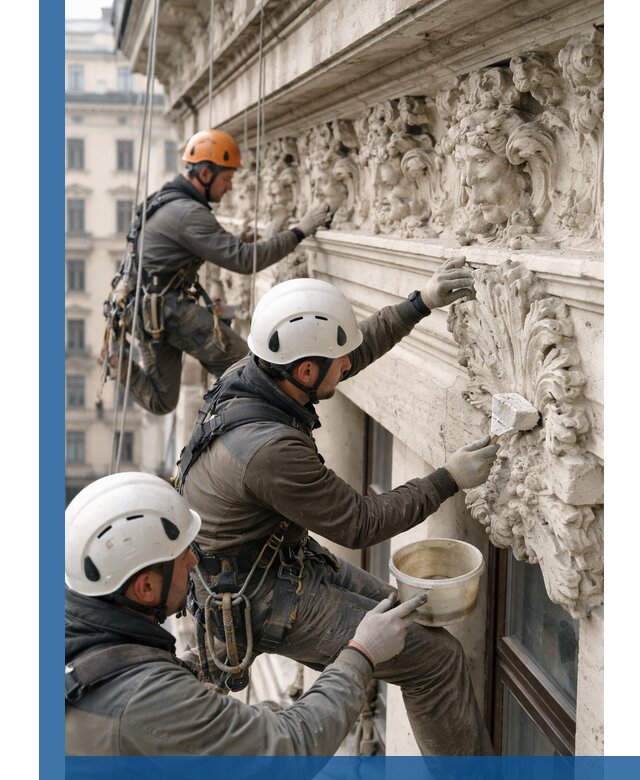 Реставрация фасадной лепнины с высотными работами в Ступине