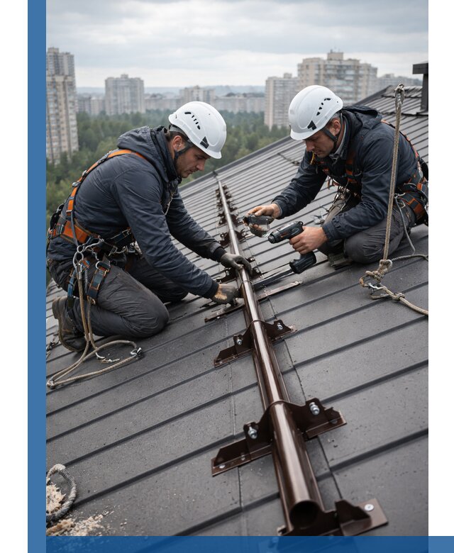 Монтаж снегозадержателей на кровле зданий в Ступине под ключ