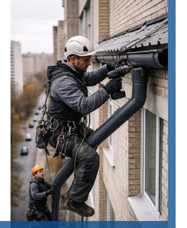 Монтаж водосточной системы на здании в Ступине от 5197 р. | ВЫСОТНИК-Стп