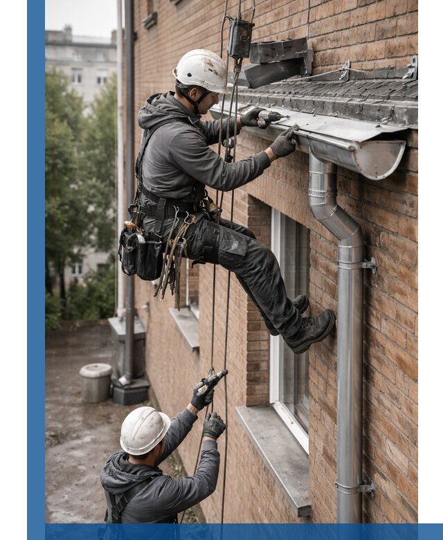 Монтаж водосточной системы на здании в Ступине под ключ