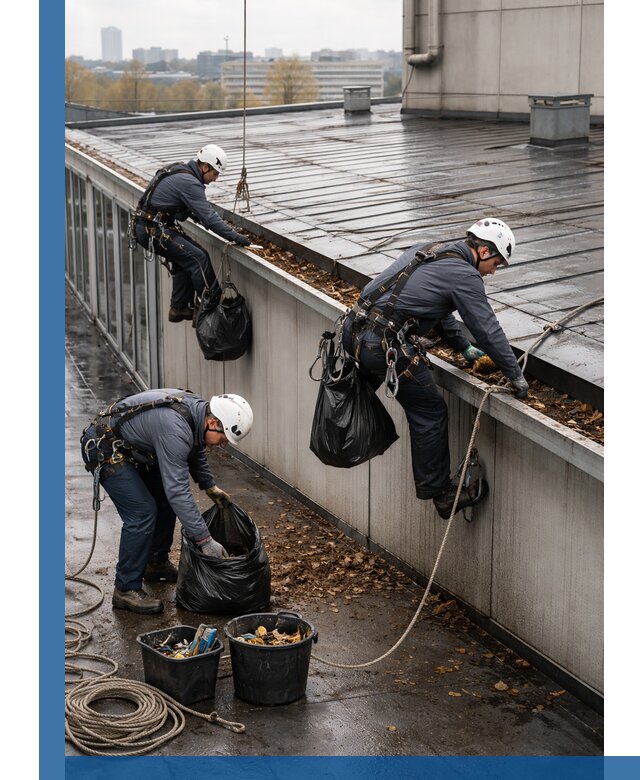 Очистка кровли по периметру в Ступине силами промышленных альпинистов