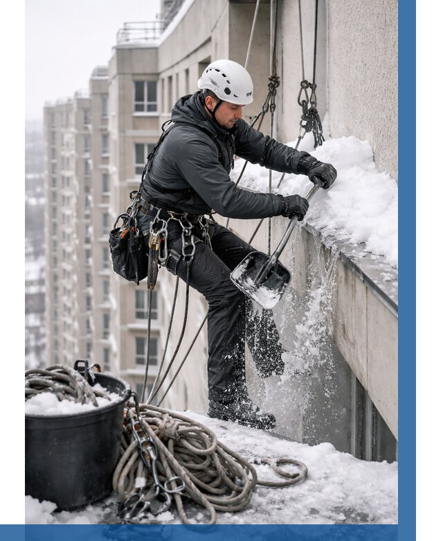 Очистка карнизов от снега в Ступине от 312 р. | ВЫСОТНИК-Стп