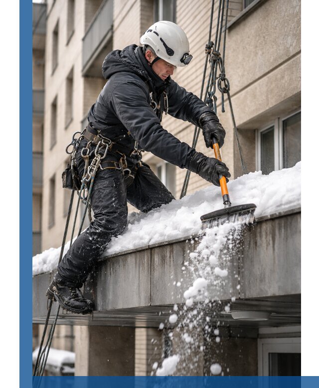 Очистка козырьков от снега в Ступине круглогодично безопасно