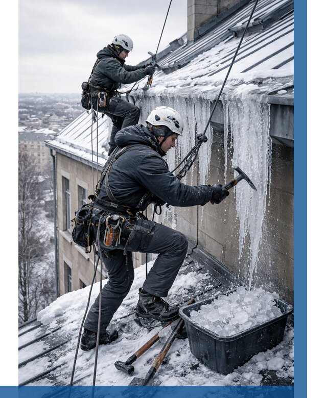 Удаление наледи с кровли в Ступине от 5717 р. | ВЫСОТНИК-Стп