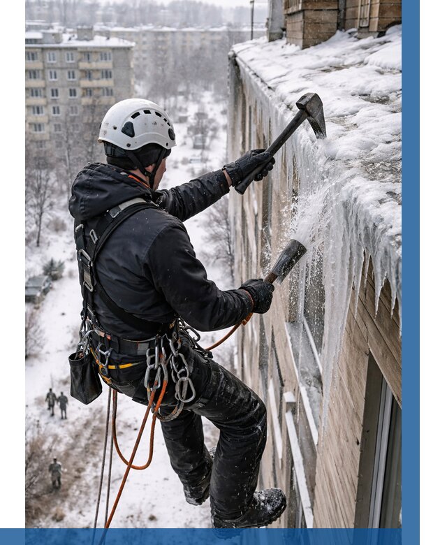 Сбивание сосулек с крыши в Ступине по цене от 4677 р. | ВЫСОТНИК-Стп