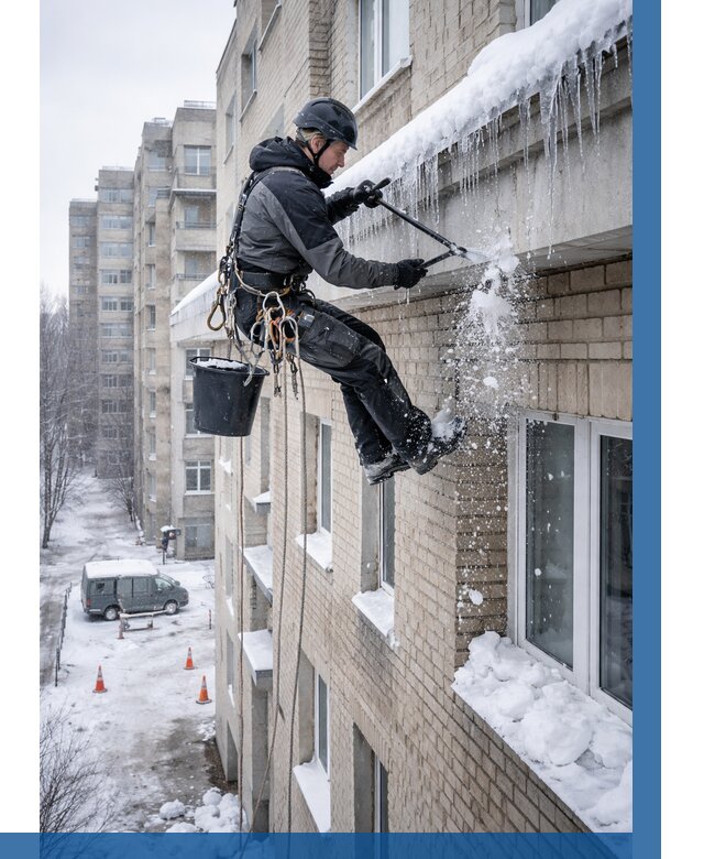 Удаление наледи с карнизов в Ступине от 364 р. | ВЫСОТНИК-Стп
