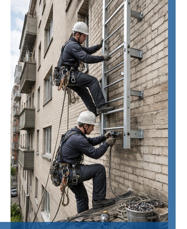 Монтаж пожарной лестницы в Ступине от 25985 р заказать у ВЫСОТНИК-Стп