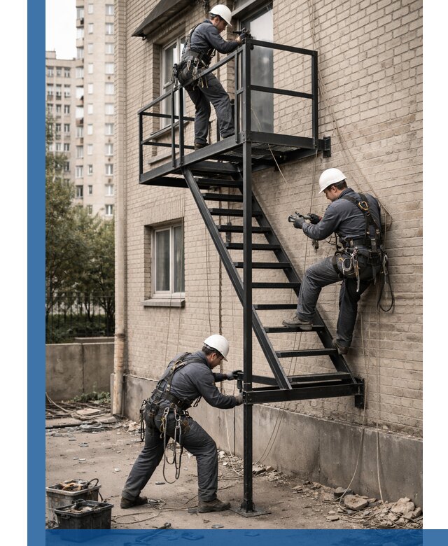 Монтаж пожарной лестницы в Ступине, установка и крепление