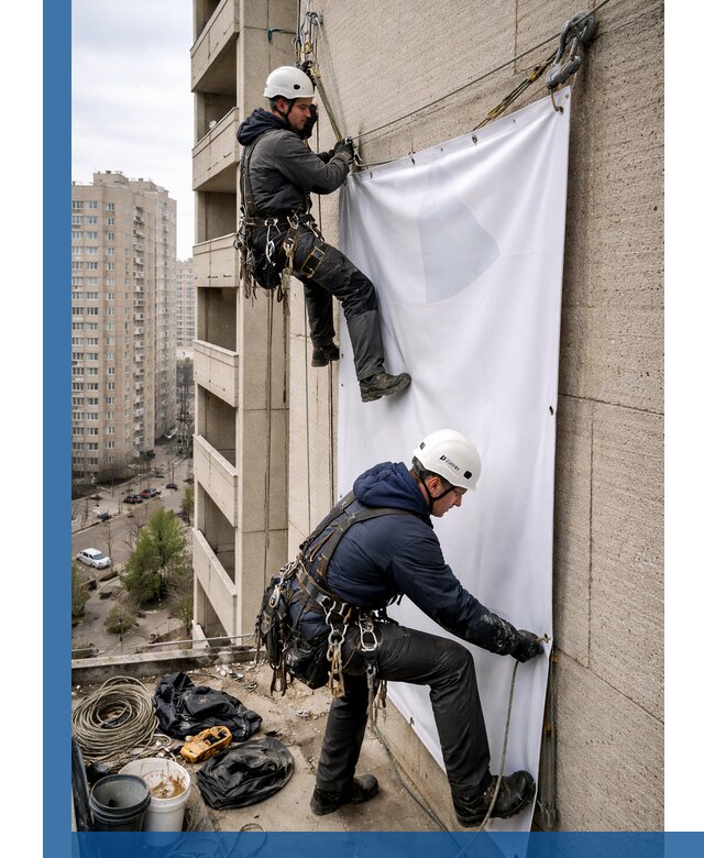 Профессиональный монтаж баннеров на фасаде в Ступине