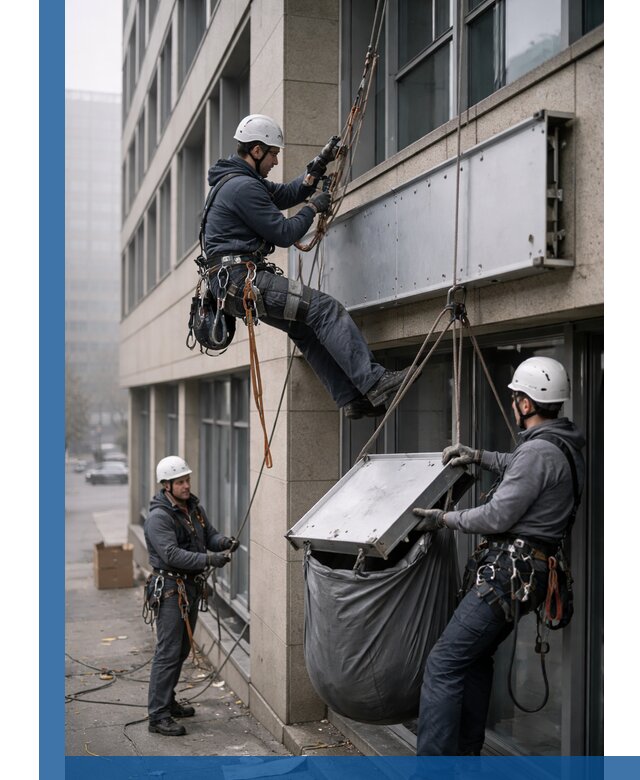 Демонтаж рекламной вывески с высотными работами в Ступине