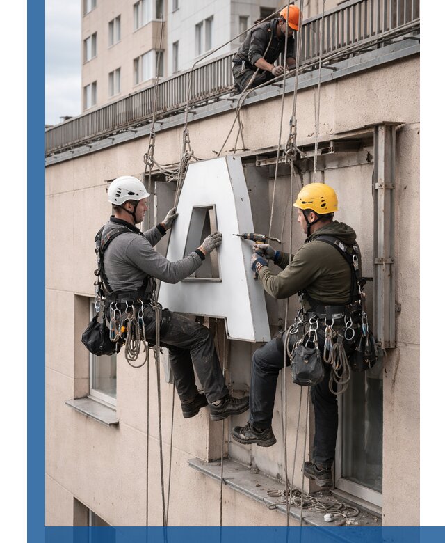 Ремонт и восстановление наружных вывесок на высоте в Ступине