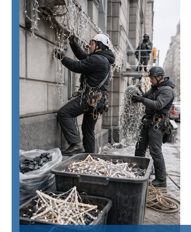 Демонтаж новогоднего оформления и гирлянд в Ступине