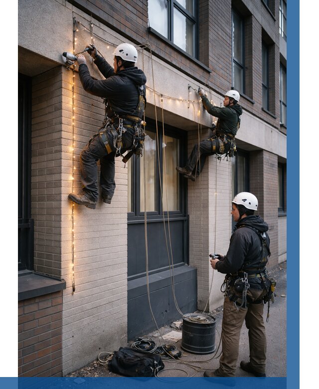 Монтаж гирлянд на фасаде в Ступине от 3638 р. | ВЫСОТНИК-Стп