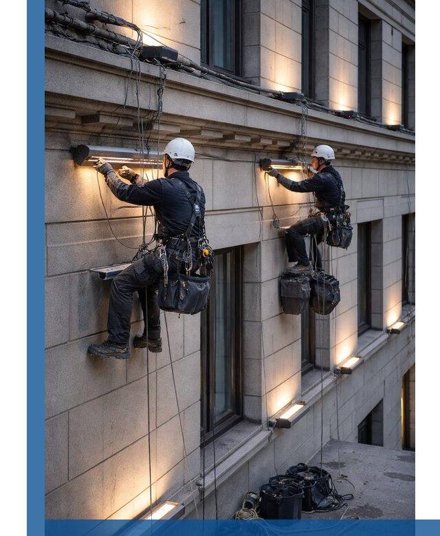 Монтаж архитектурной подсветки фасадов зданий в Ступине