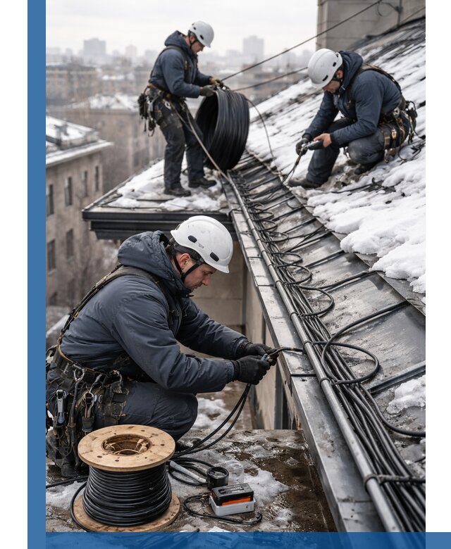 Монтаж греющего кабеля на кровле в Ступине под ключ