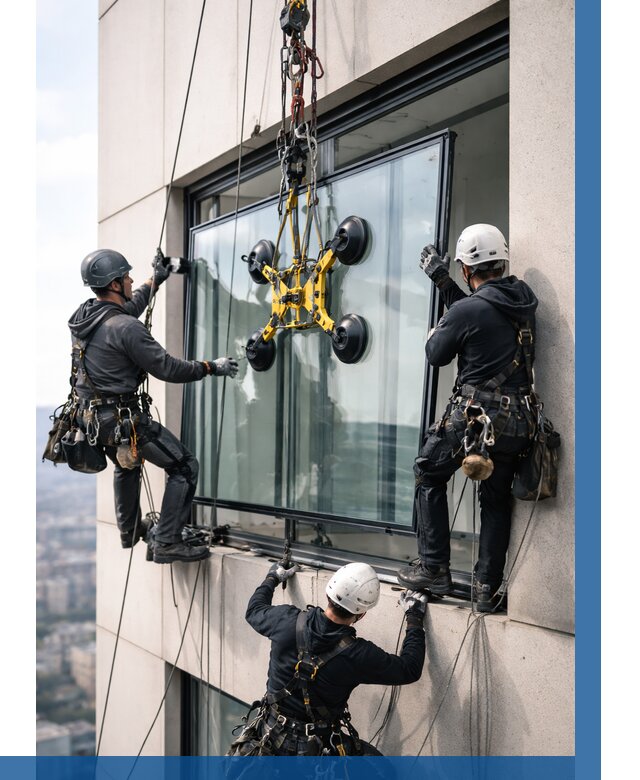 Монтаж стеклопакетов на высоте в Ступине от 3326 р. | ВЫСОТНИК-Стп