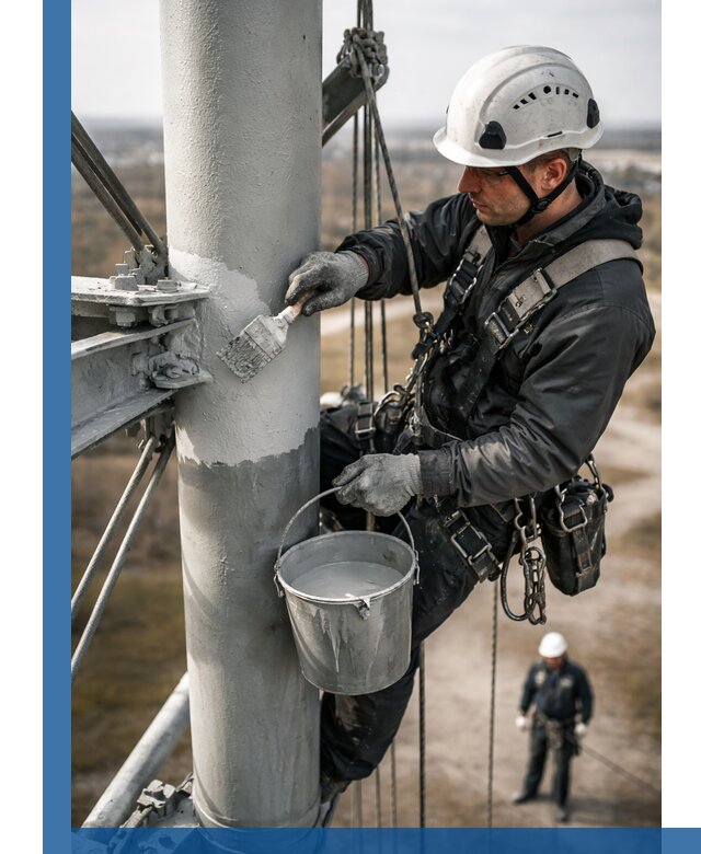 Покраска мачт связи в Ступине промышленными альпинистами