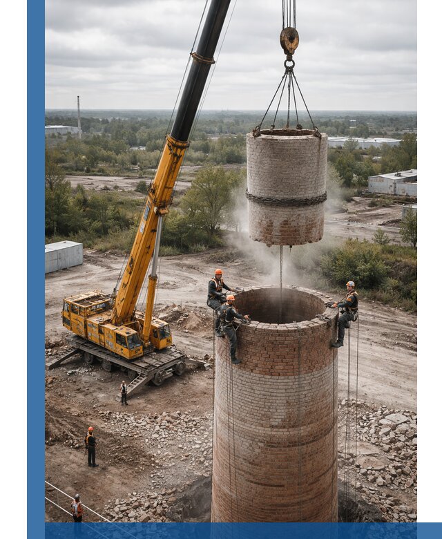 Демонтаж дымовой трубы в Ступине с гарантиями безопасности