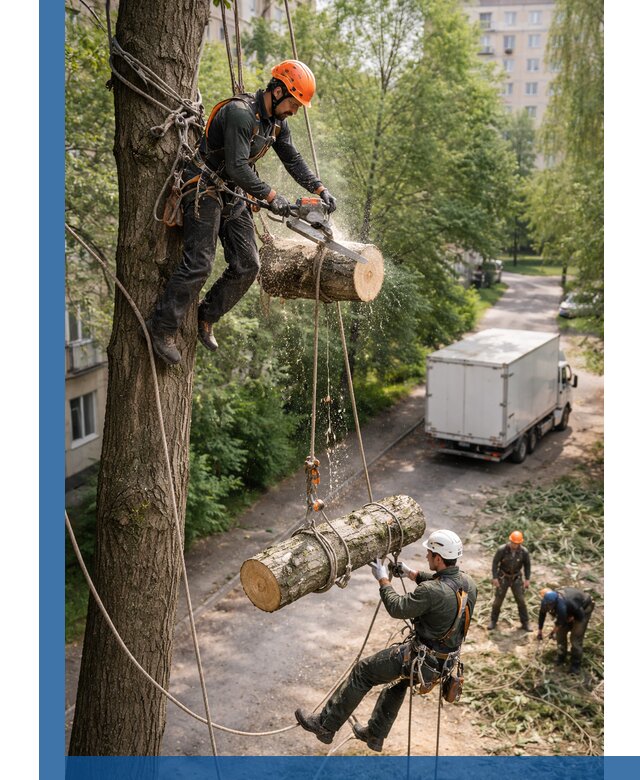 Спил деревьев альпинистами в Ступине, безопасно и без повреждений