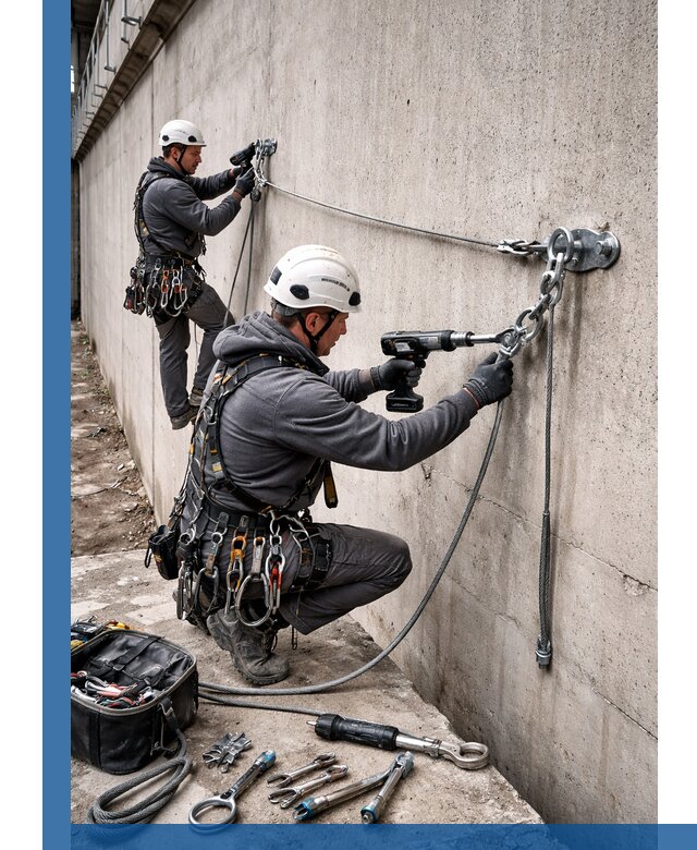 Монтаж анкерных линий высотной безопасности в Ступине