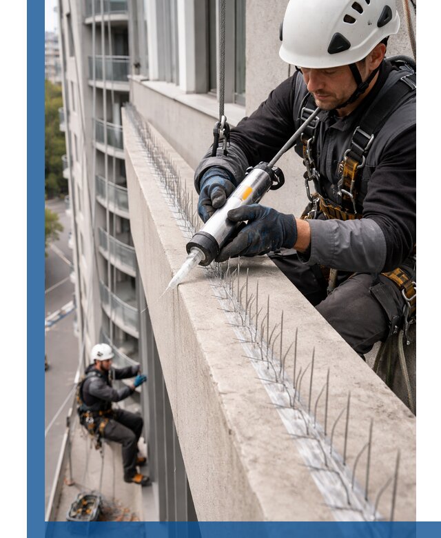 Установка шипов от птиц на фасадах и кровлях в Ступине